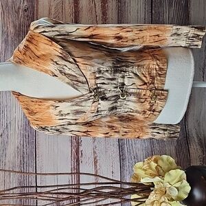 NEW V CRISTINA BROWN MARBELED LONG SLEEVE CROPPED BUCKLE JACKET